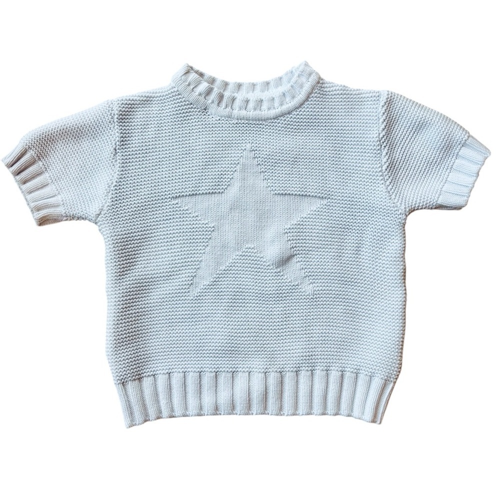 Vtg Liz Claiborne Sweater Short Sleeve Star Cotton Knit White Size Small